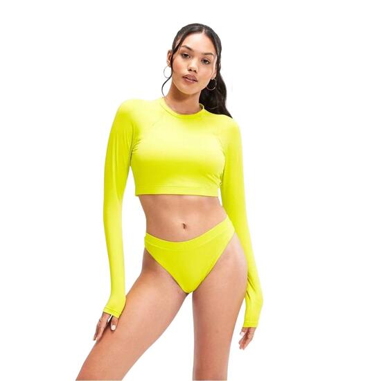 Culotte De Bain Unie À Taille Haute Femme (Jaune)