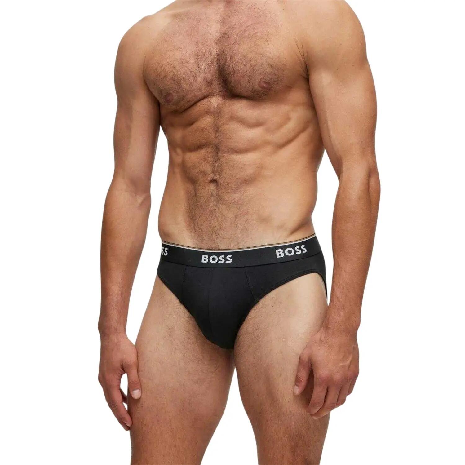 Slip Cotone Premium Uomo Misura Confezione 3 Boss Nero Bianco Grigio 3/4