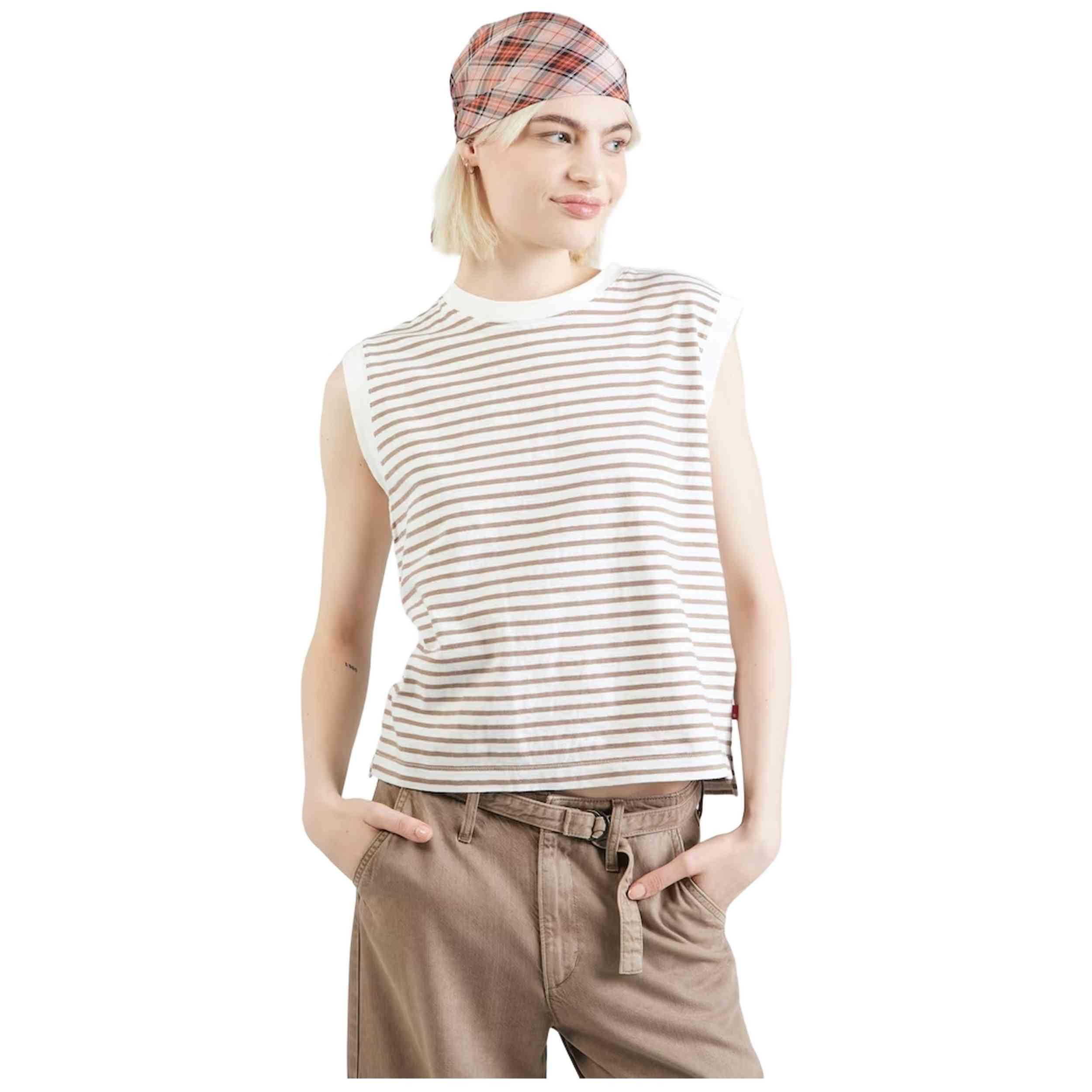 Debardeur Levi's modèle BOXY TANK EMMI STRIPE EGRET PI pour femmes 2/5