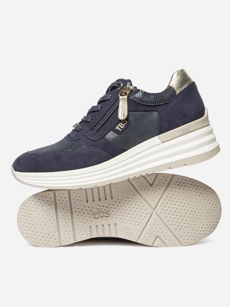 Chaussures - Running - Femme - Confort, lacets + zip - TYLAZIP - Bleu/Or 4/5