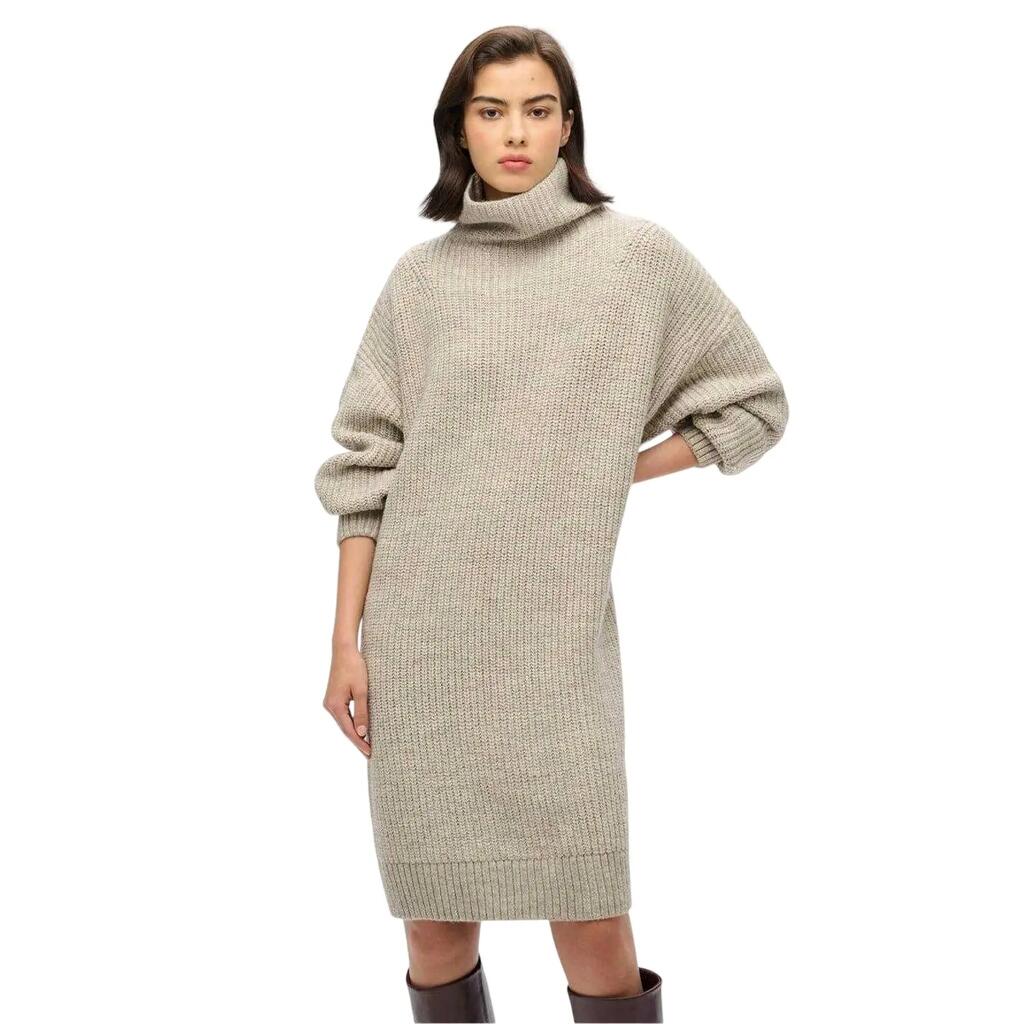 Womens/Ladies Knee Length Knitted Turtle Neck Sweater Dress (Light Grey)