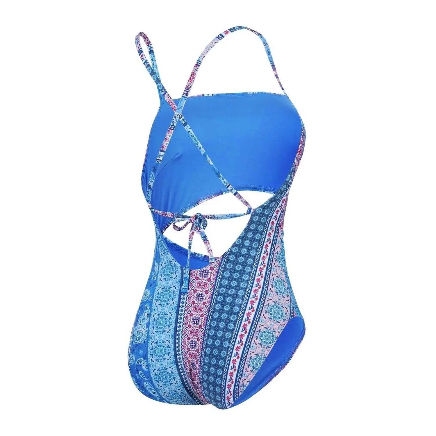 Maillot De Bain 1 Pièce Motif/style Cachemire Femme (Bleu / Rose Motif 3/5
