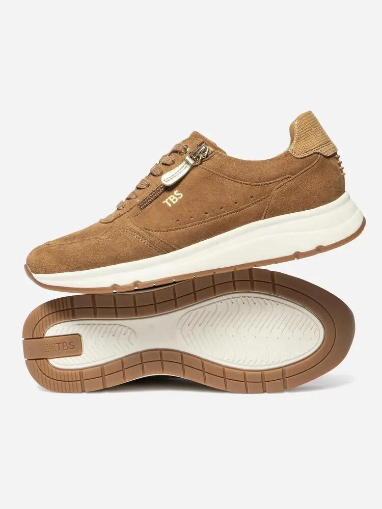 Chaussures - Femme - Baskets zippées cuir, talon 40 mm - BLONZIP - Marron 4/5