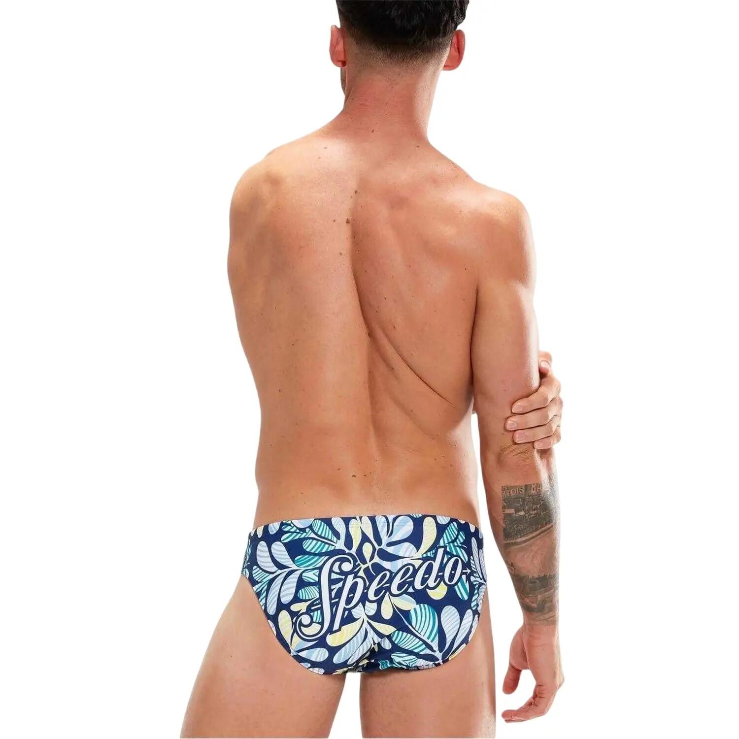 Mens Escape Leaf Print Swim Briefs (Blue/Green) 3/3