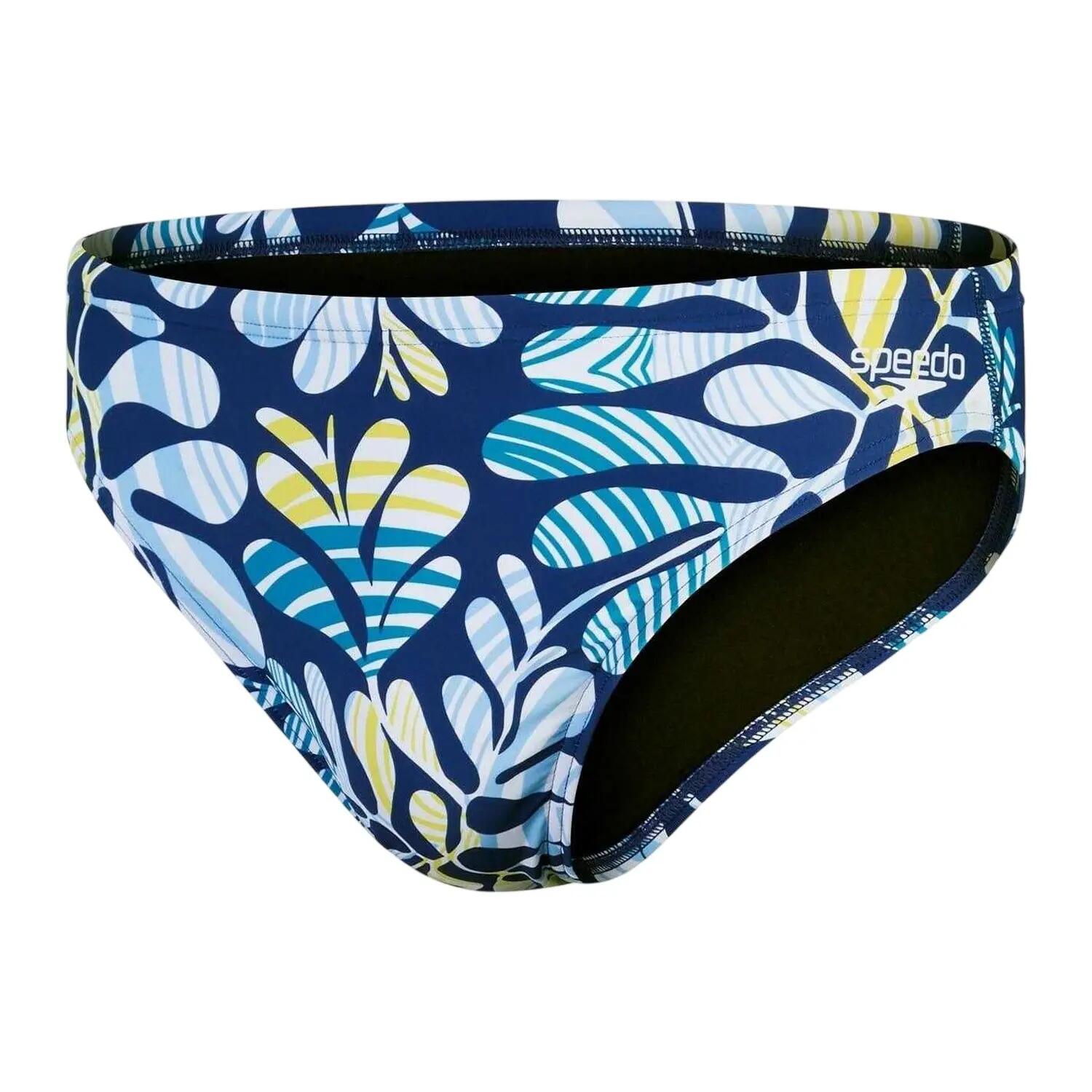 Mens Escape Leaf Print Swim Briefs (Blue/Green) 2/3