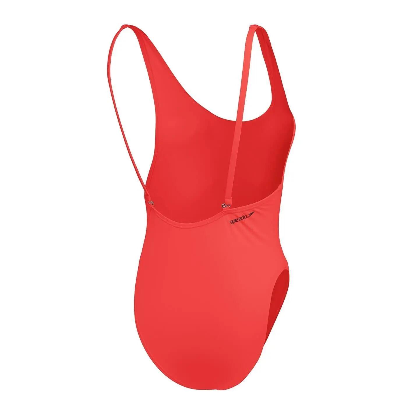 Womens/Ladies Solid Scoop Neck One Piece Swimsuit (Red) 2/3