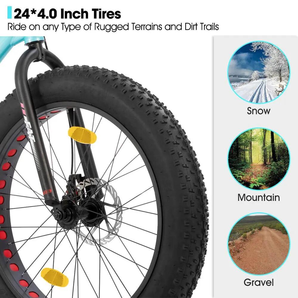 VTT Fille Garçon Fatbike 20/24/26 pouces 7 Vitesses Freins à Disque 4/6