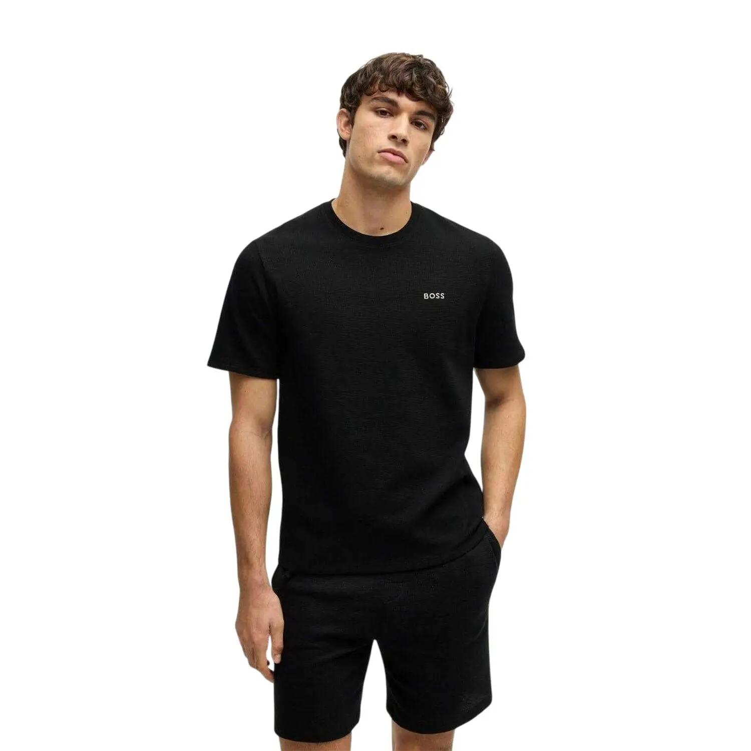 Maglietta Classico Maglia A Nido D´Ape Maniche Corte Uomo Boss Nero 4/5