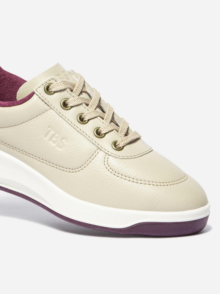 Chaussures - femme - cuir, lacets, talon 35 mm - beige/bordeaux 3/5