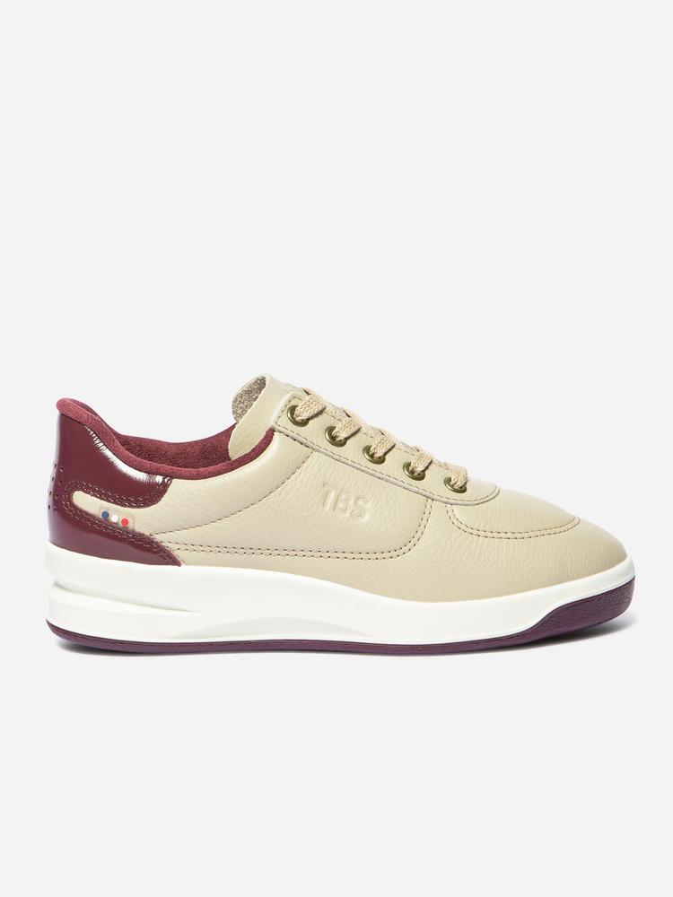 Chaussures - femme - cuir, lacets, talon 35 mm - beige/bordeaux 2/5
