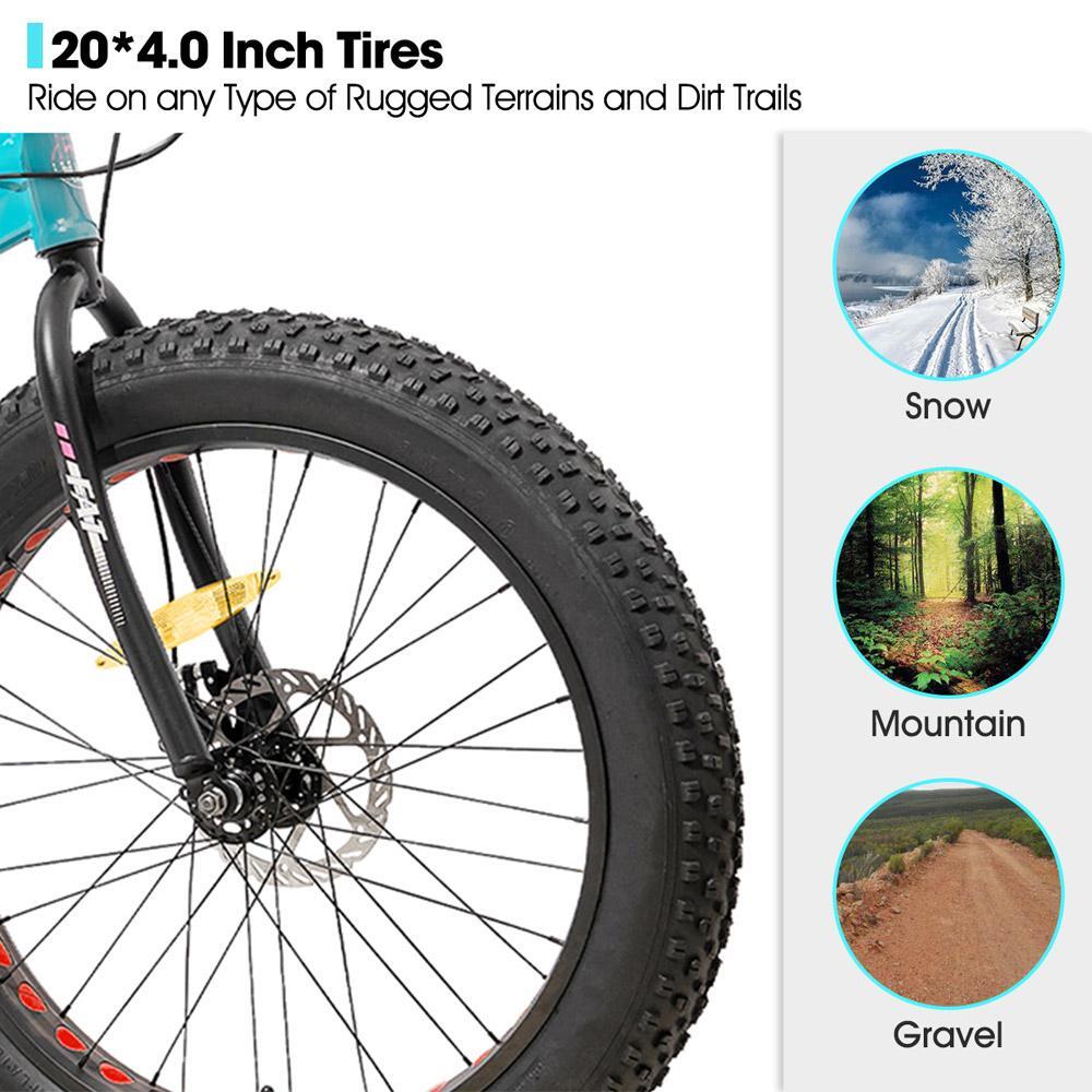 VTT Fille Garçon Fatbike 20/24/26 pouces 7 Vitesses Freins à Disque 3/6