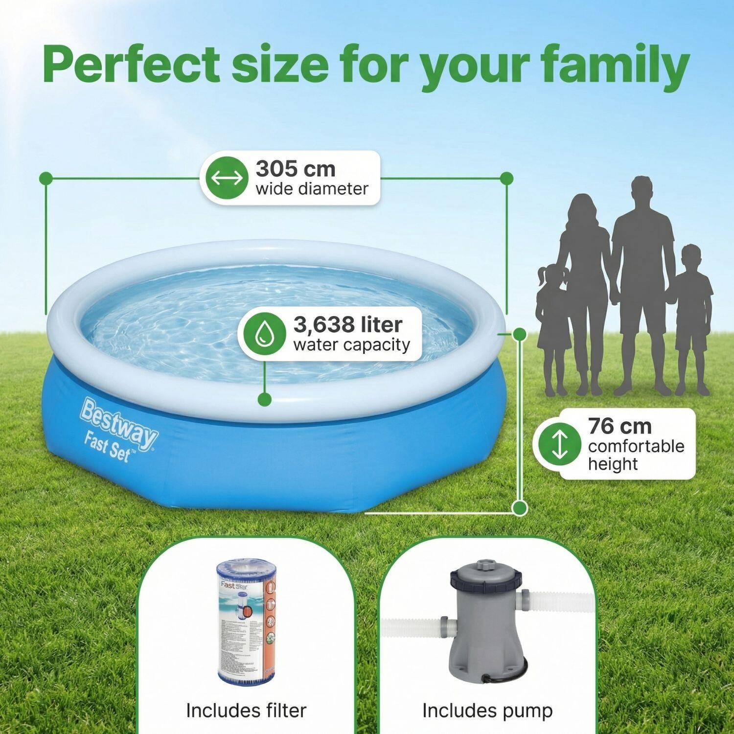 BESTWAY Piscina Bestway Fast Set Rotonda - 305x76 cm - 3-pezzi S22274 6/6