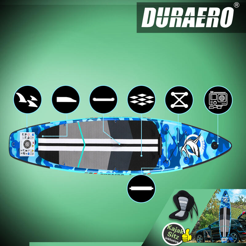DURAERO 2-in-1 SUP/Kajak 330x76x15 cm, 150 kg Traglast,  Blau Camouflage 6/7