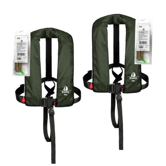 Lot de 2 gilets auto 165N ISO avec harnais vert olive incl kits