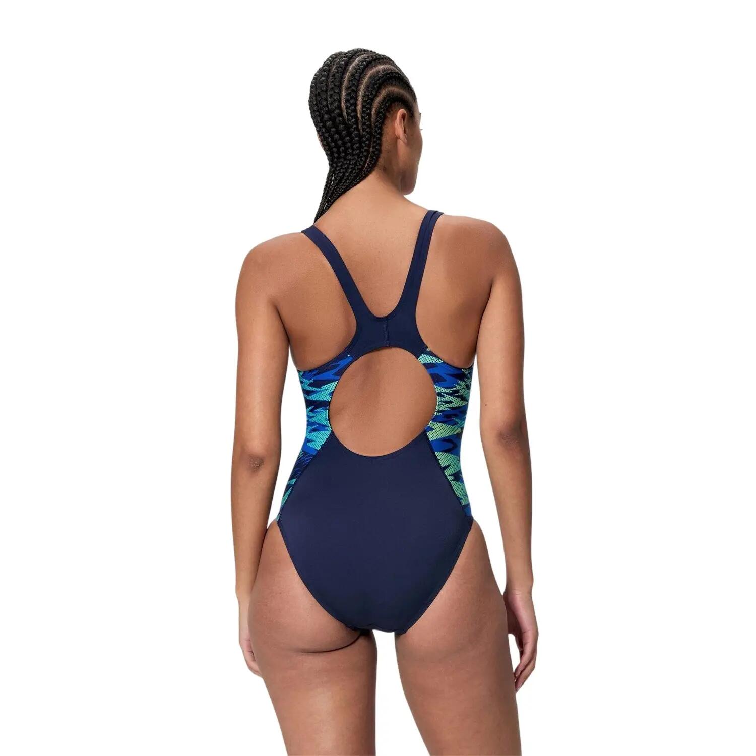 Maillot De Bain 1 Pièce Motif/style Imprimé HYPERBLOOM SPLICE Femme (Bleu Foncé 2/4