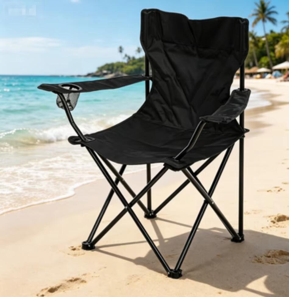 Silla Plegable Camping Pesca Portavasos y Estructura Reforzada Negra 4/4