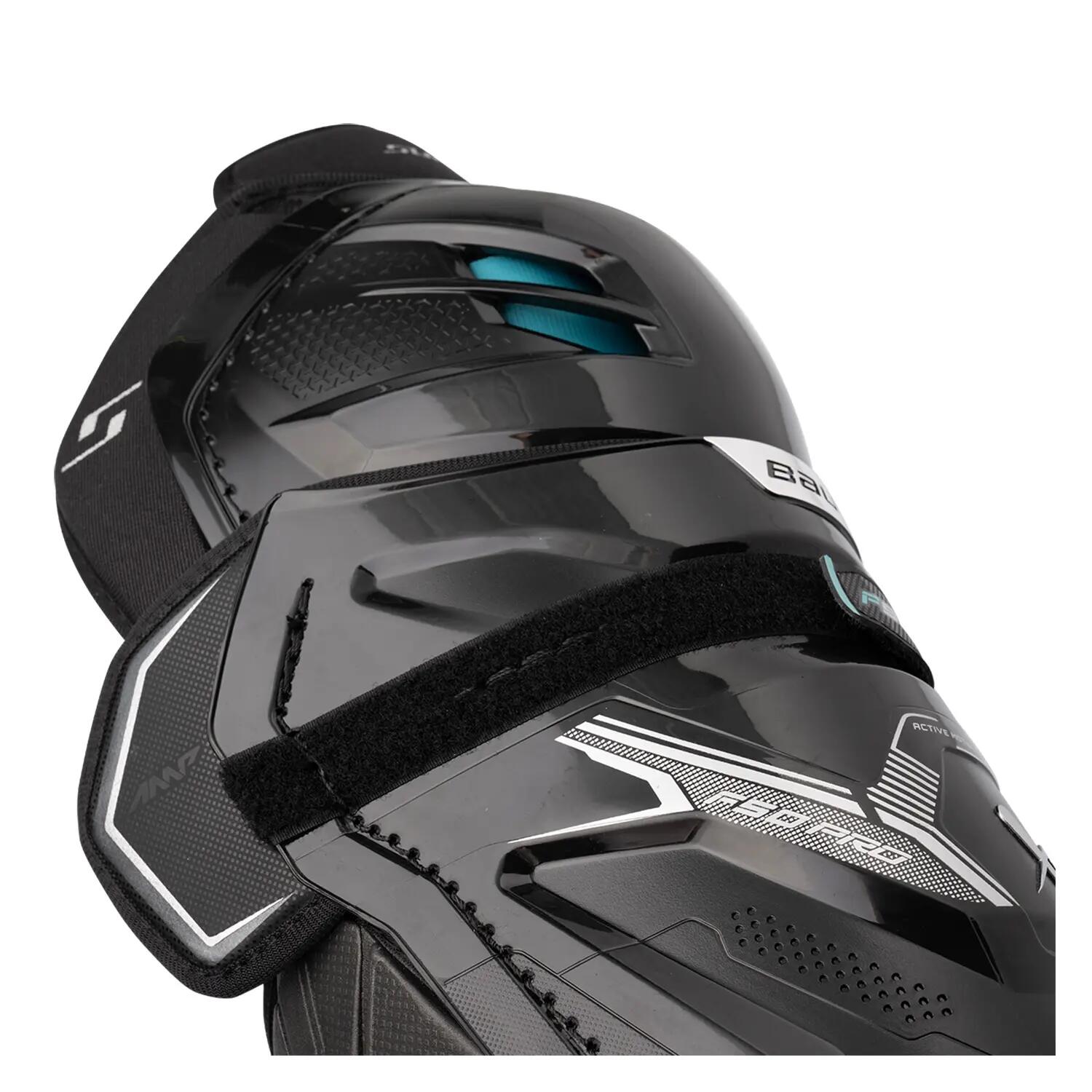 BAUER Supreme F50 Pro Intermediate caneleiras de hóquei pretas para crianças 7/8