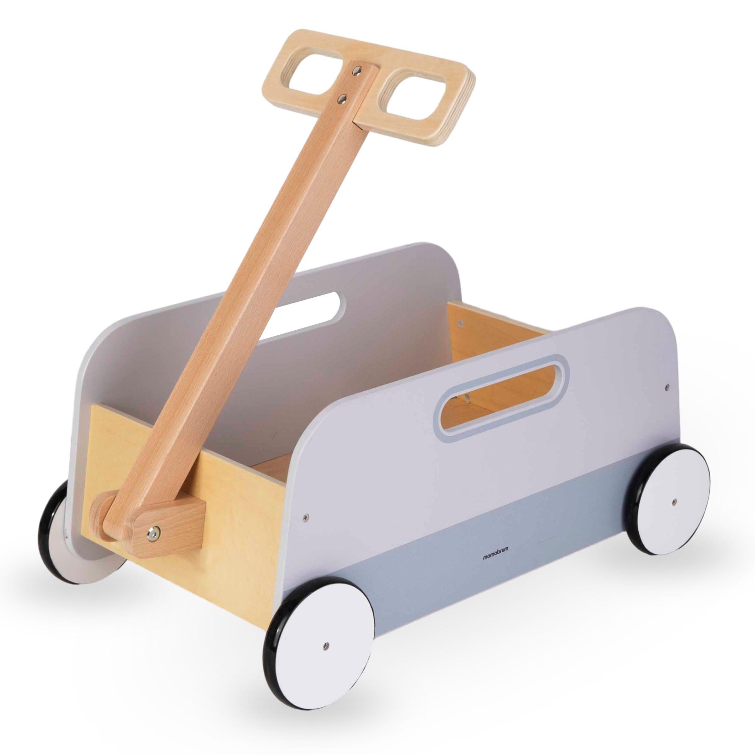 MAMABRUM cărucior jucărie din lemn de ienupăr, 4 roți, ergonomic