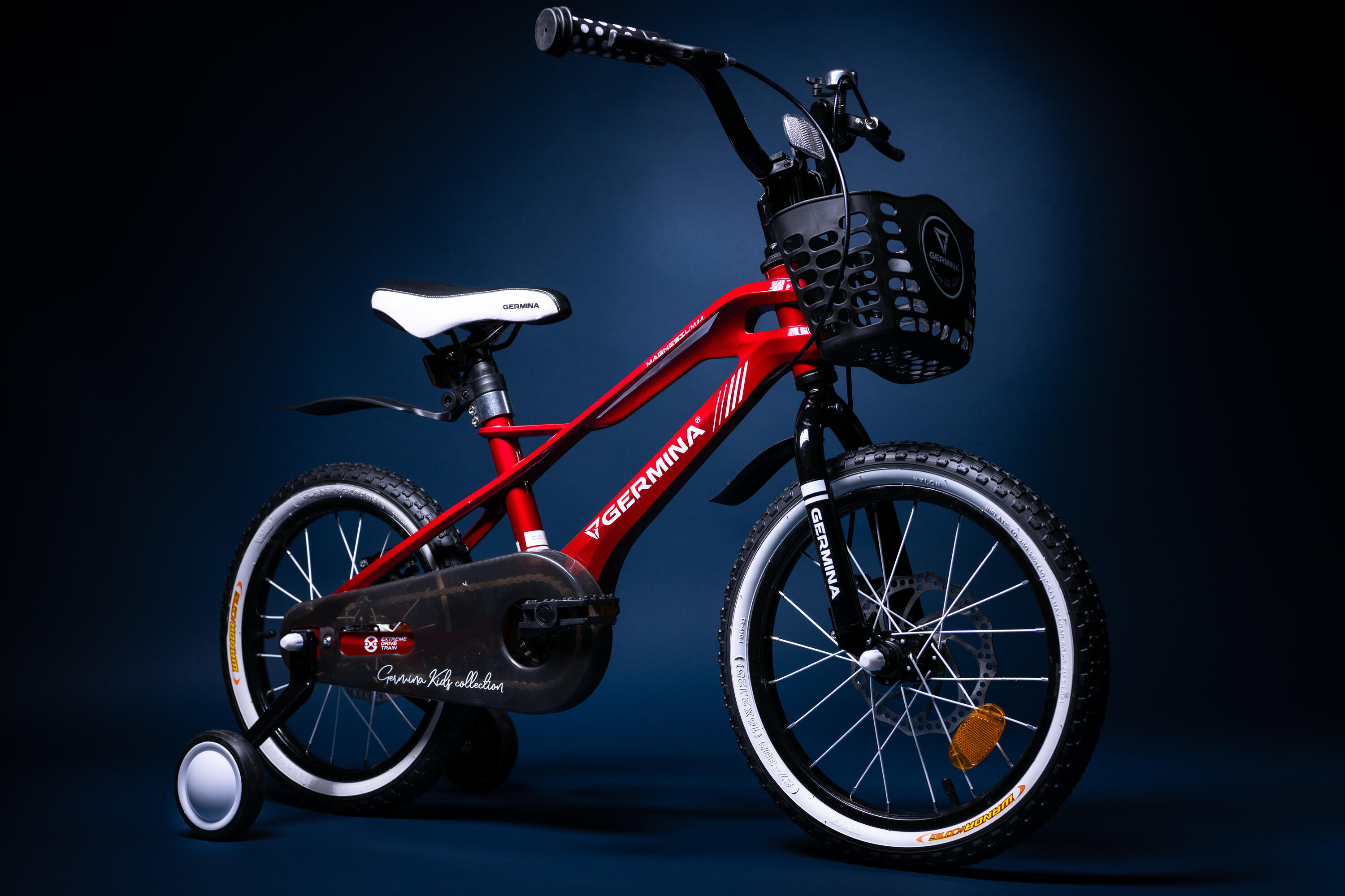 Kinderfiets GERMINA 16 inch met zijwieltjes, mandje, schijfremmen 9/9