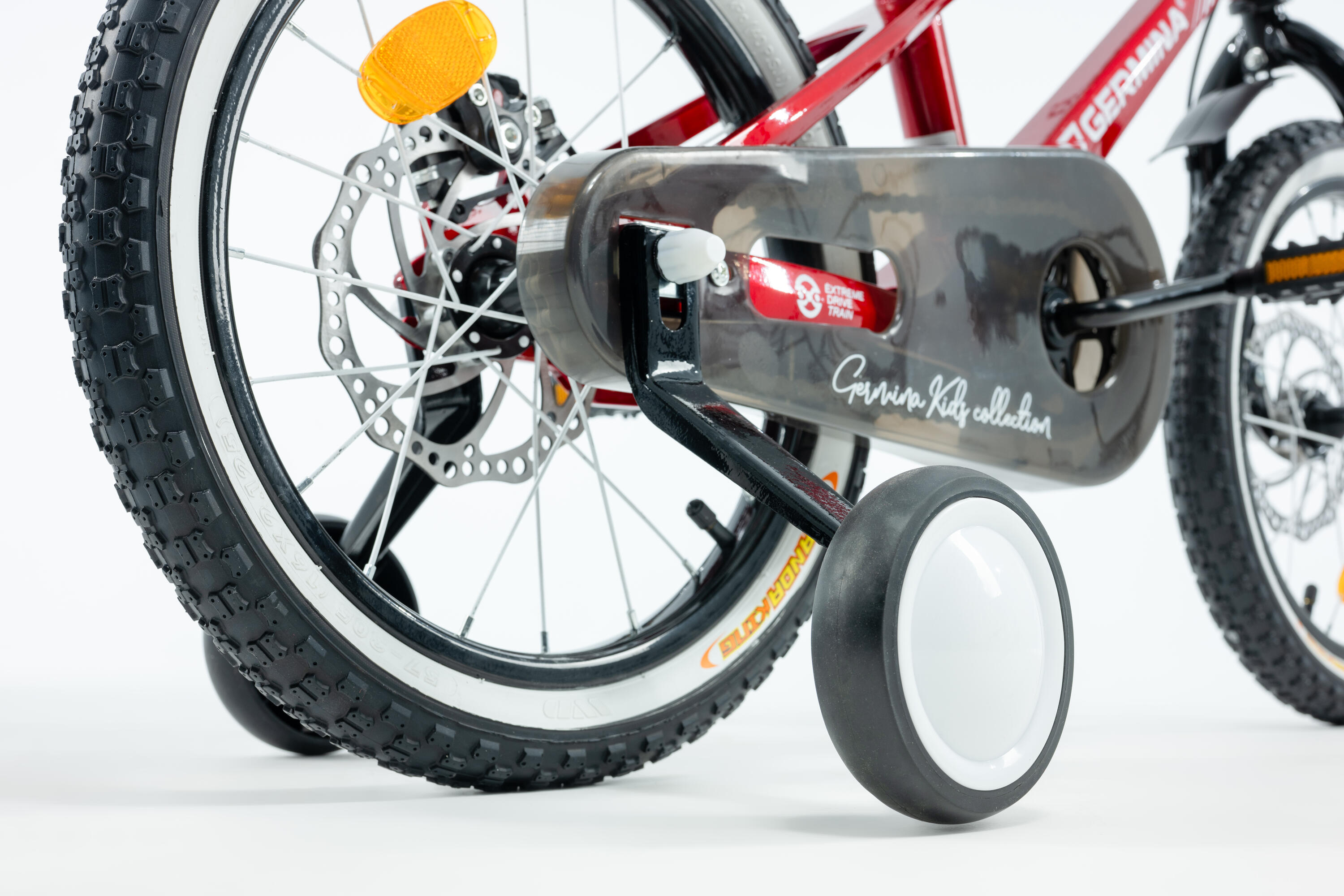 Kinderfiets GERMINA 16 inch met zijwieltjes, mandje, schijfremmen 8/9