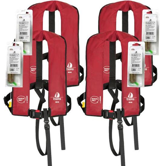 Lot de 4 gilets 12skipper 165N ISO manuels rouges avec kits révision