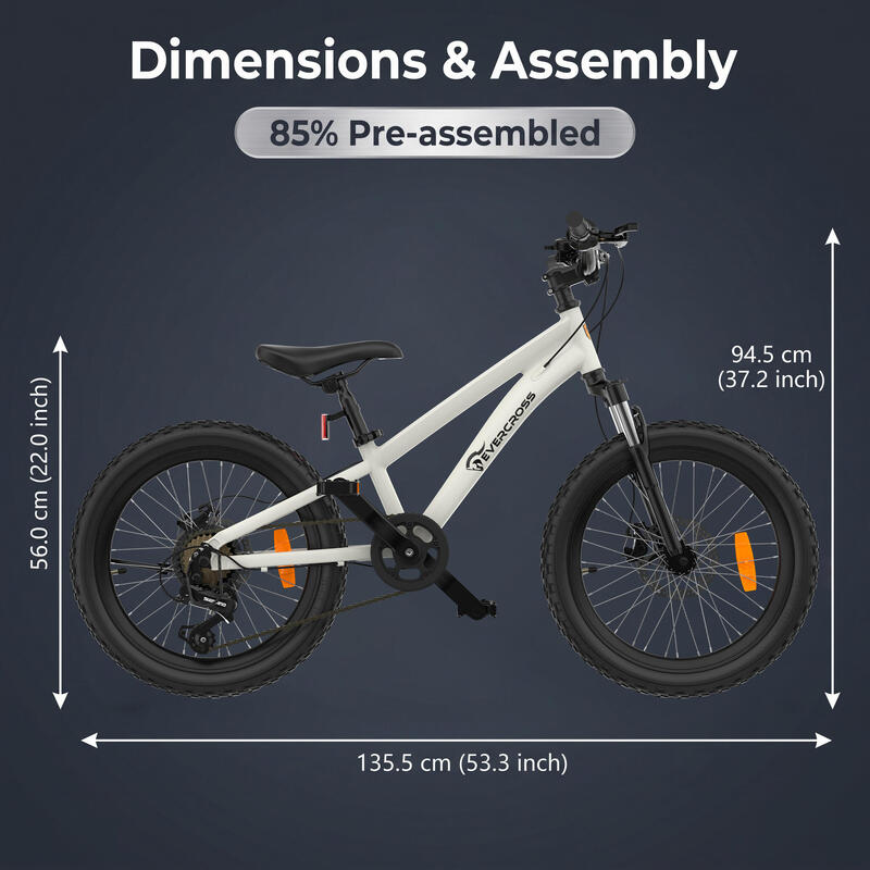 Bicicletă de munte copii MTB 20" EM5 – 7 viteze, frâne pe disc, furcă suspendată