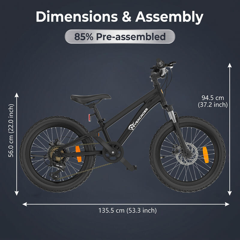 Bicicletă de munte copii MTB 20" EM5 – 7 viteze, frâne pe disc, furcă suspendată