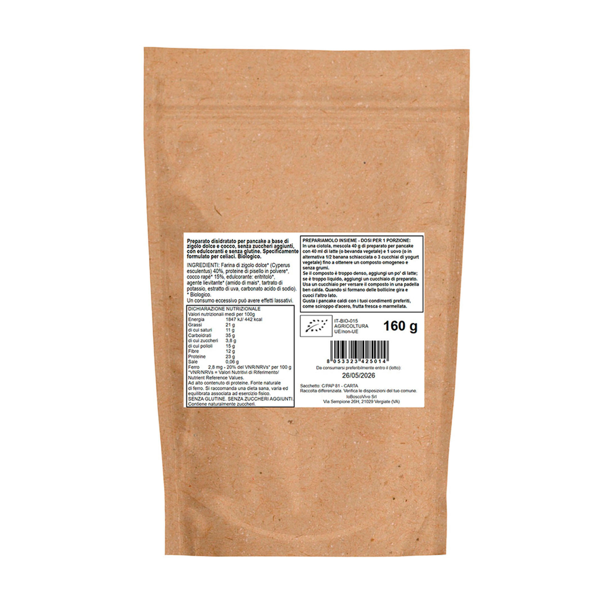 Preparato biologico per pancake Cocco - senza glutine - proteico - 160 g 2/4