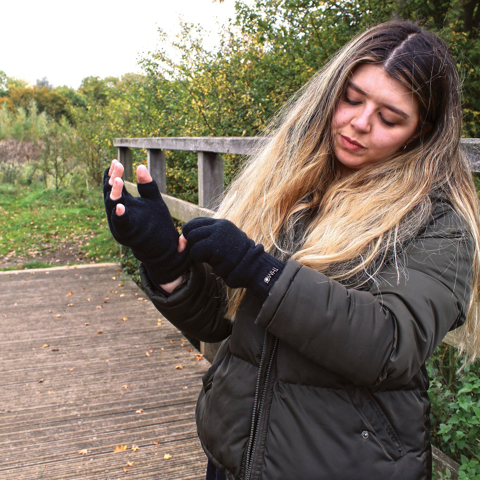 THMO - Femme Gants Sans Doigts Thinsulate Chaud Hiver | Doublés Polaire Gants 3/5