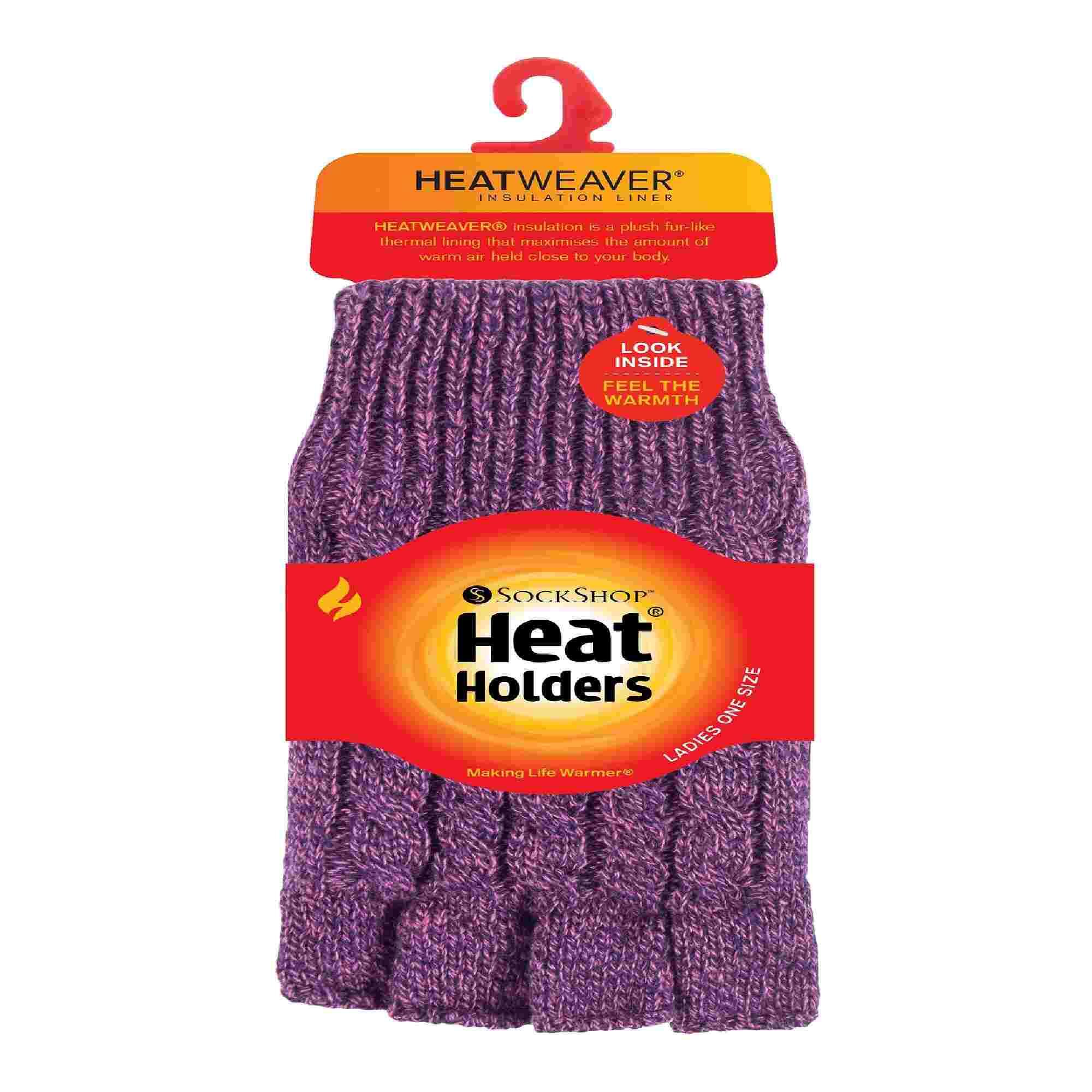 Heat Holders Damen Winter Strick Handschuhe Fingerlos Plush Fleece Gefüttert 2/6