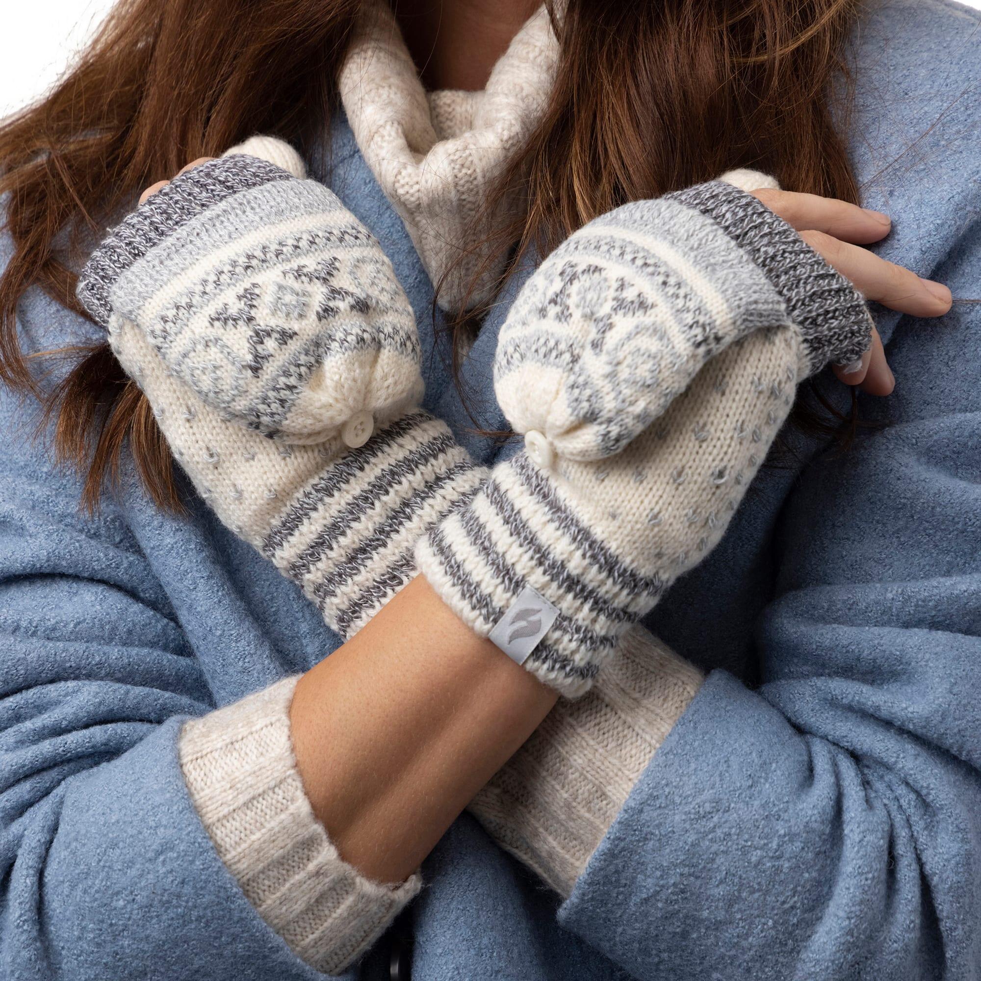 Heat Holders - Damen Fleece Norwegermuster Fingerlose Fäustlinge 5/6