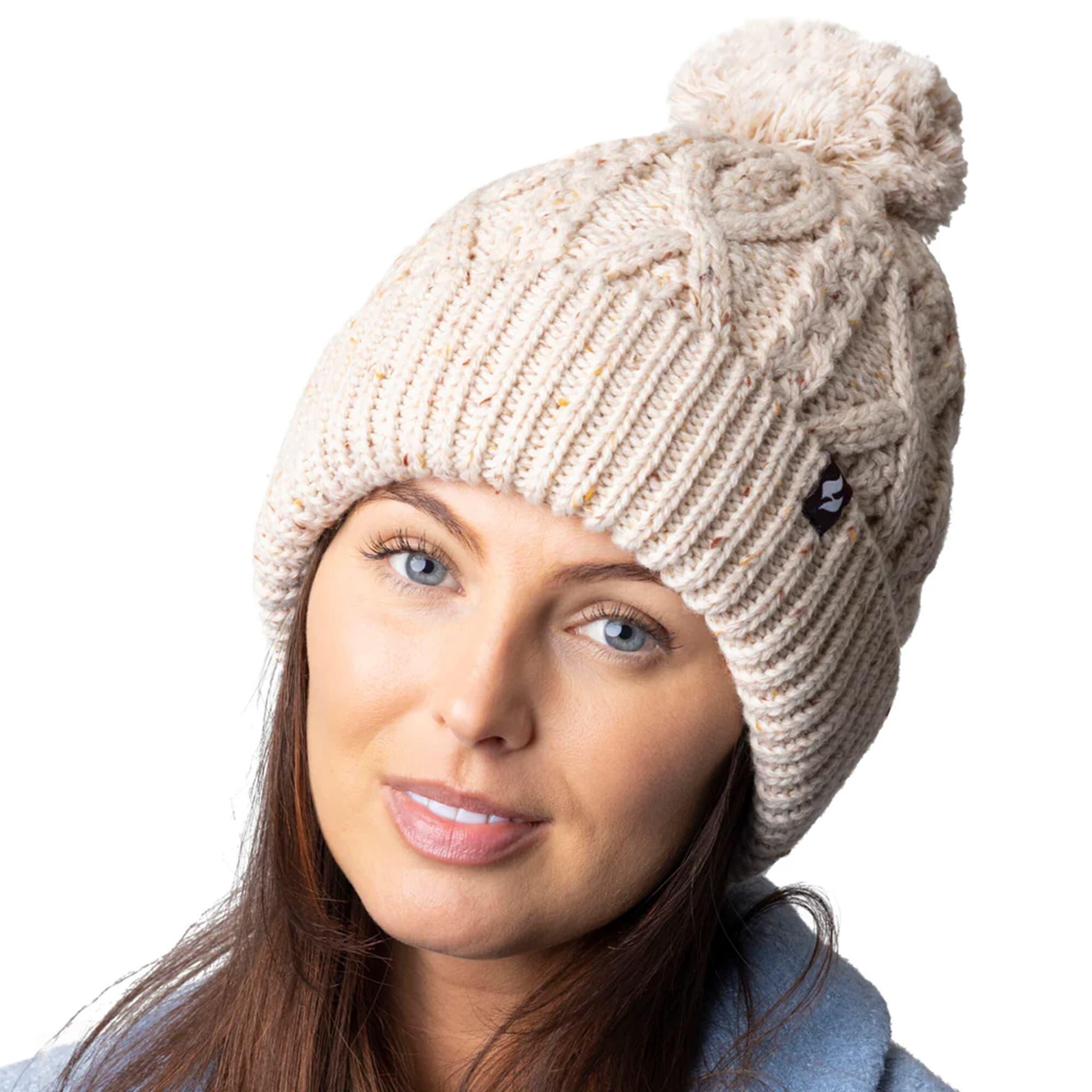 Cosy Pom Pom Bobble Hat for Women | Cable Knit Beanie with Fleece Lining 4/5
