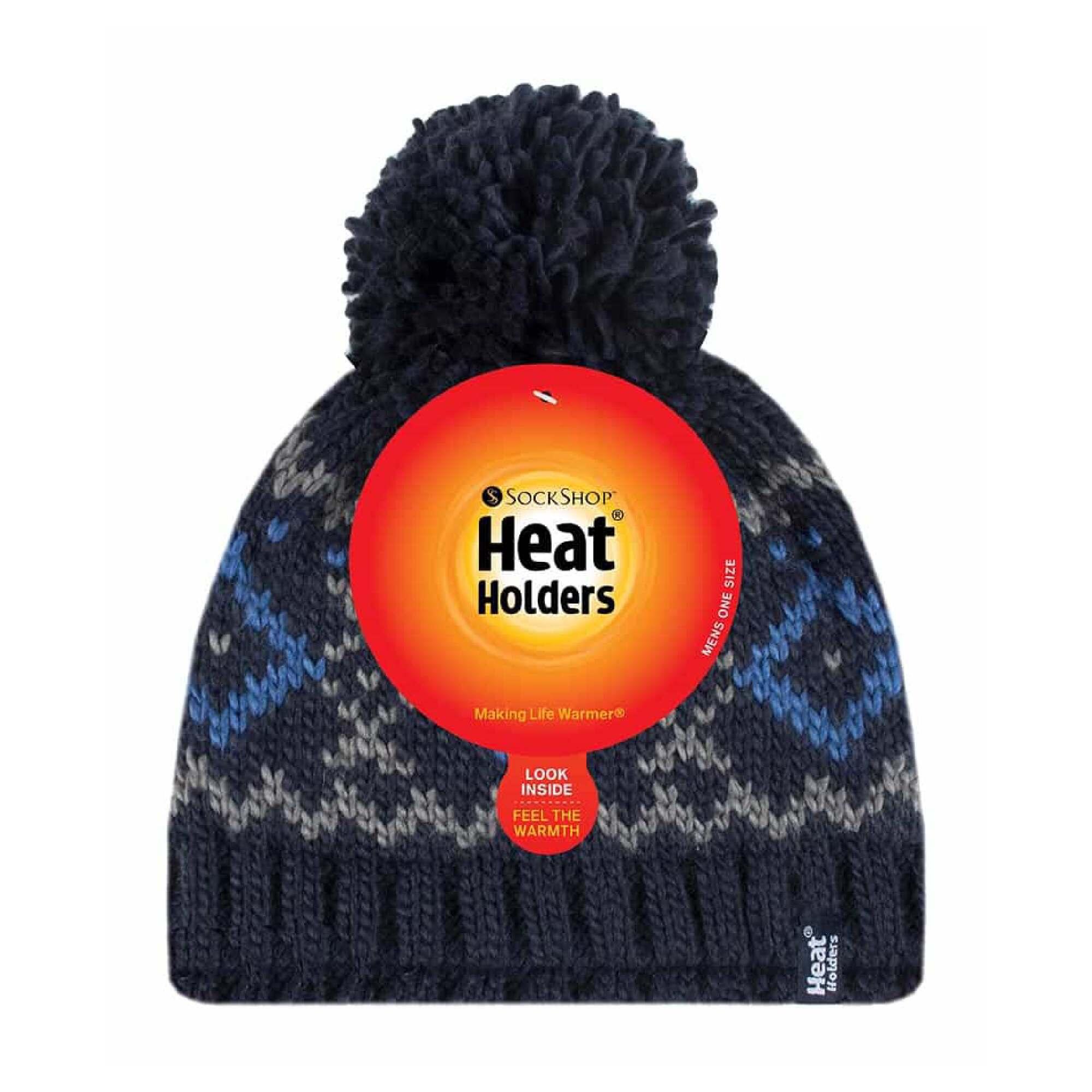 Mens Fleece Lined Thermal Winter Warm Beanie Bobble Hat with Pom Pom 2/6