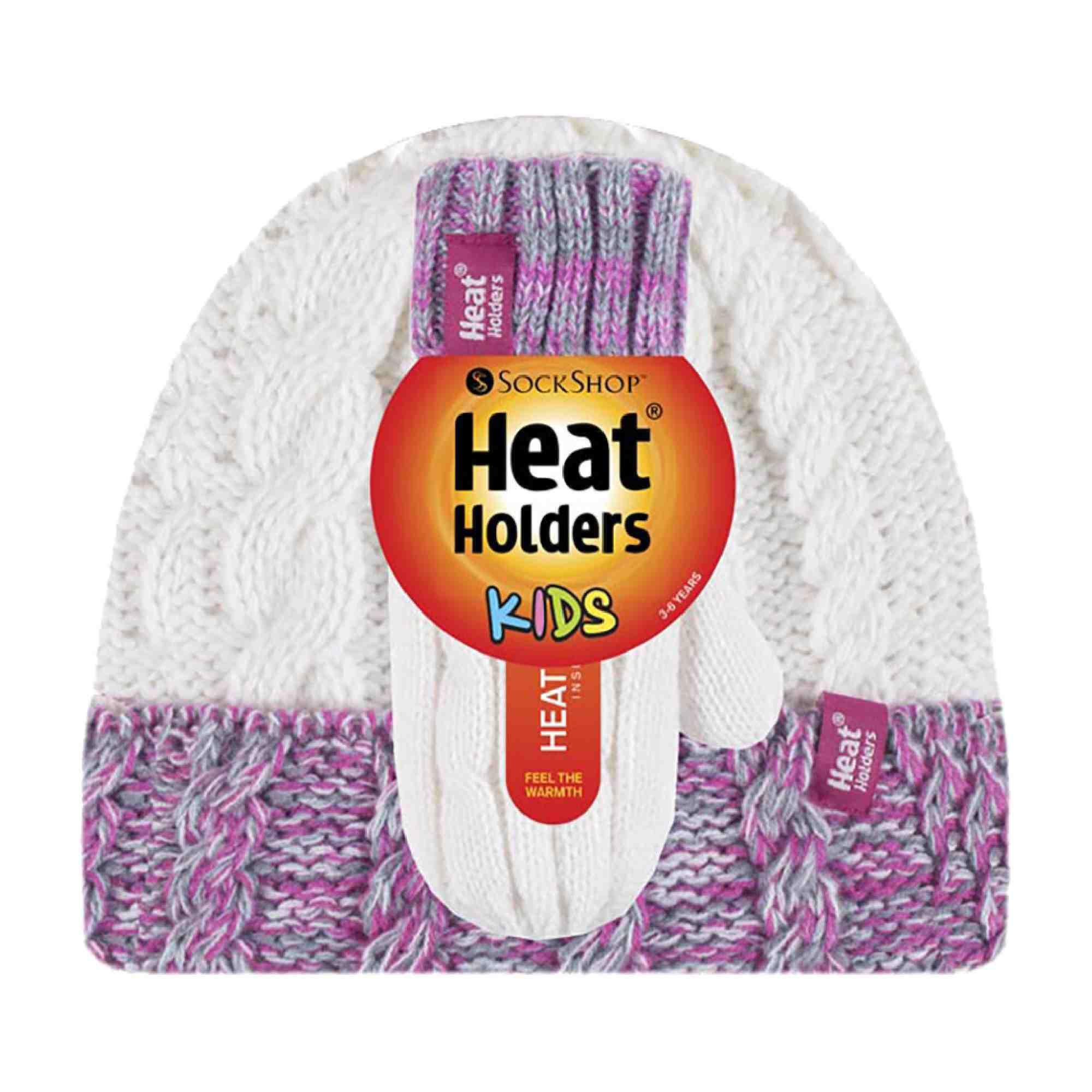 Heat Holders - Mädchen Fleece Gestreift Winter Mütze und Fäustlinge Set 2/5