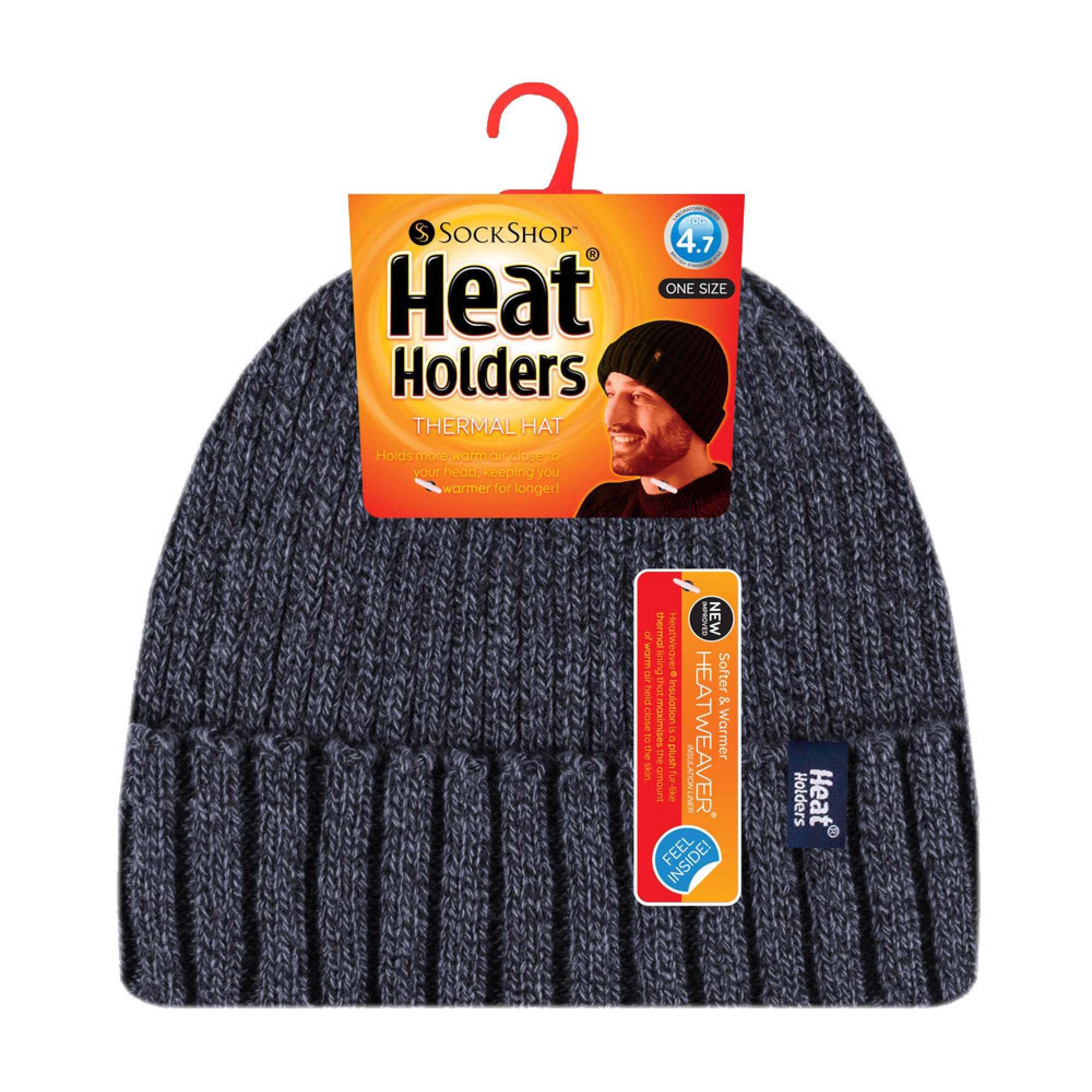 Mens Ribbed Knit Fleece Lined Turn Over Cuff Thermal Beanie Hat 2/6