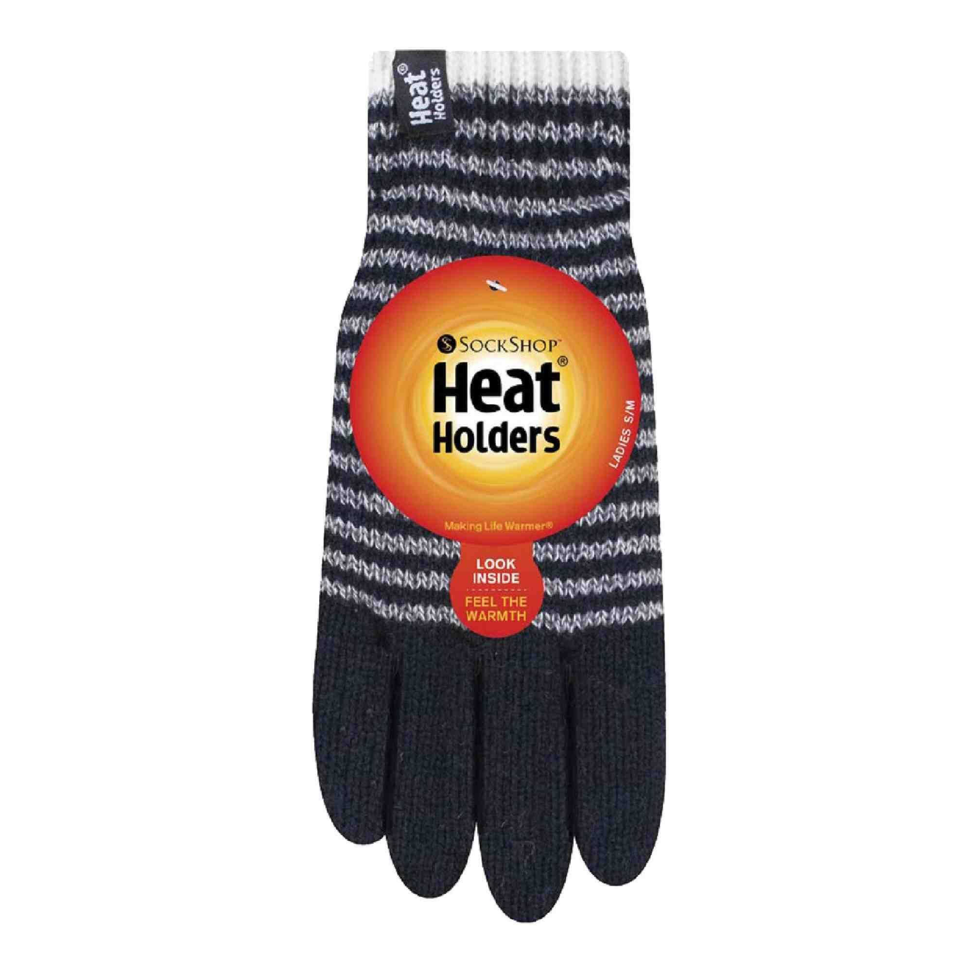 Ladies Striped Fleece Lined Knitted Warm Thermal Winter Gloves 2/6