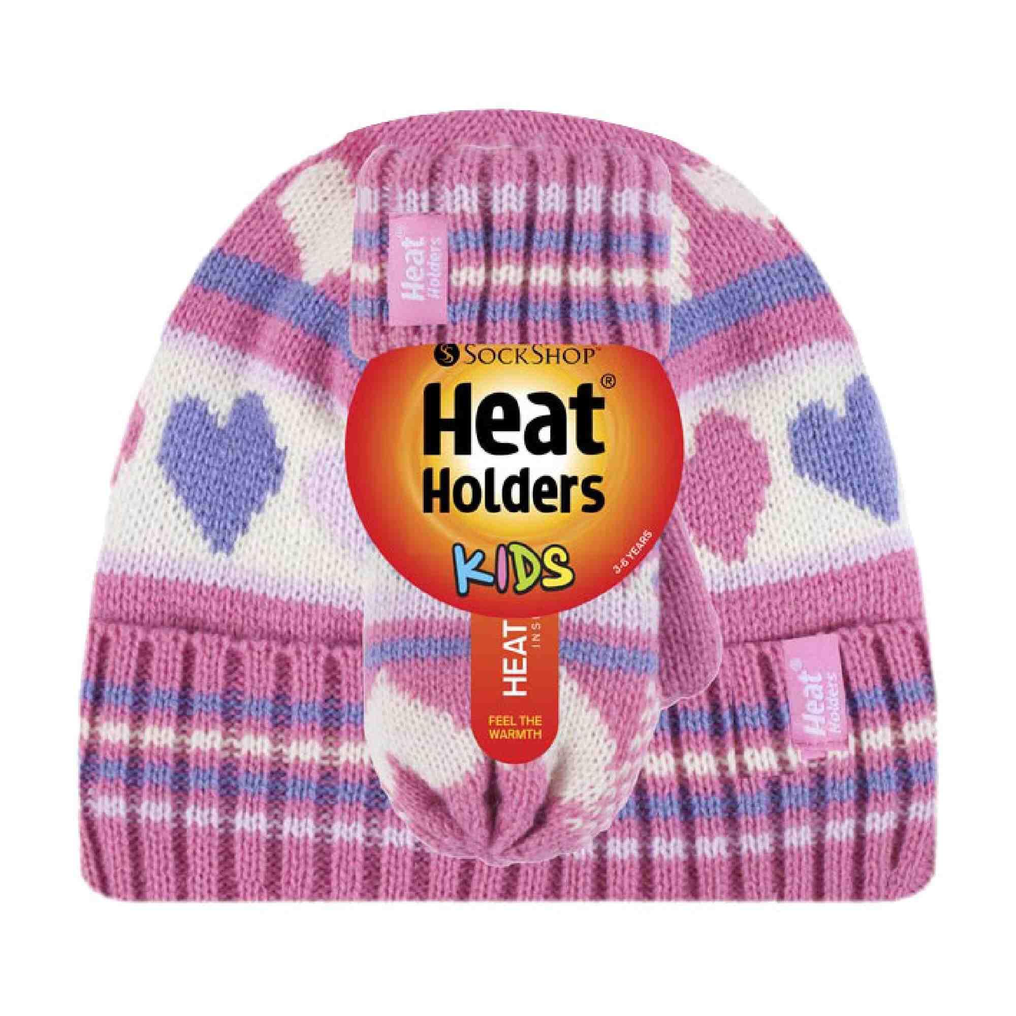 Heat Holders - Mädchen Fleece Gestreift Winter Mütze und Fäustlinge Set 2/5