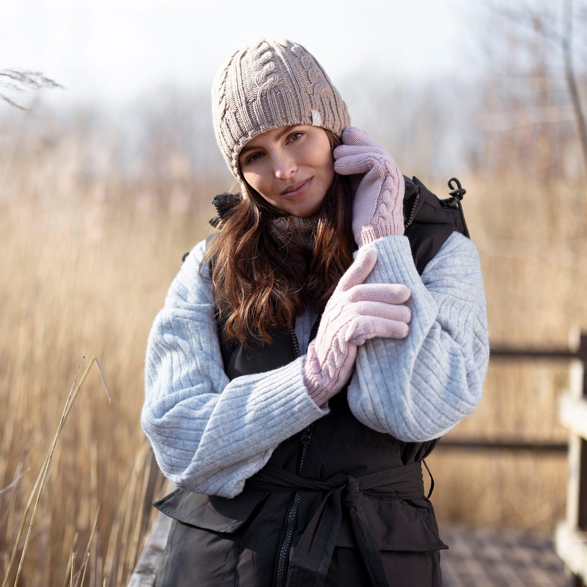 Ladies Fleece Lined Thermal Hat & Gloves Set for Winter 4/5