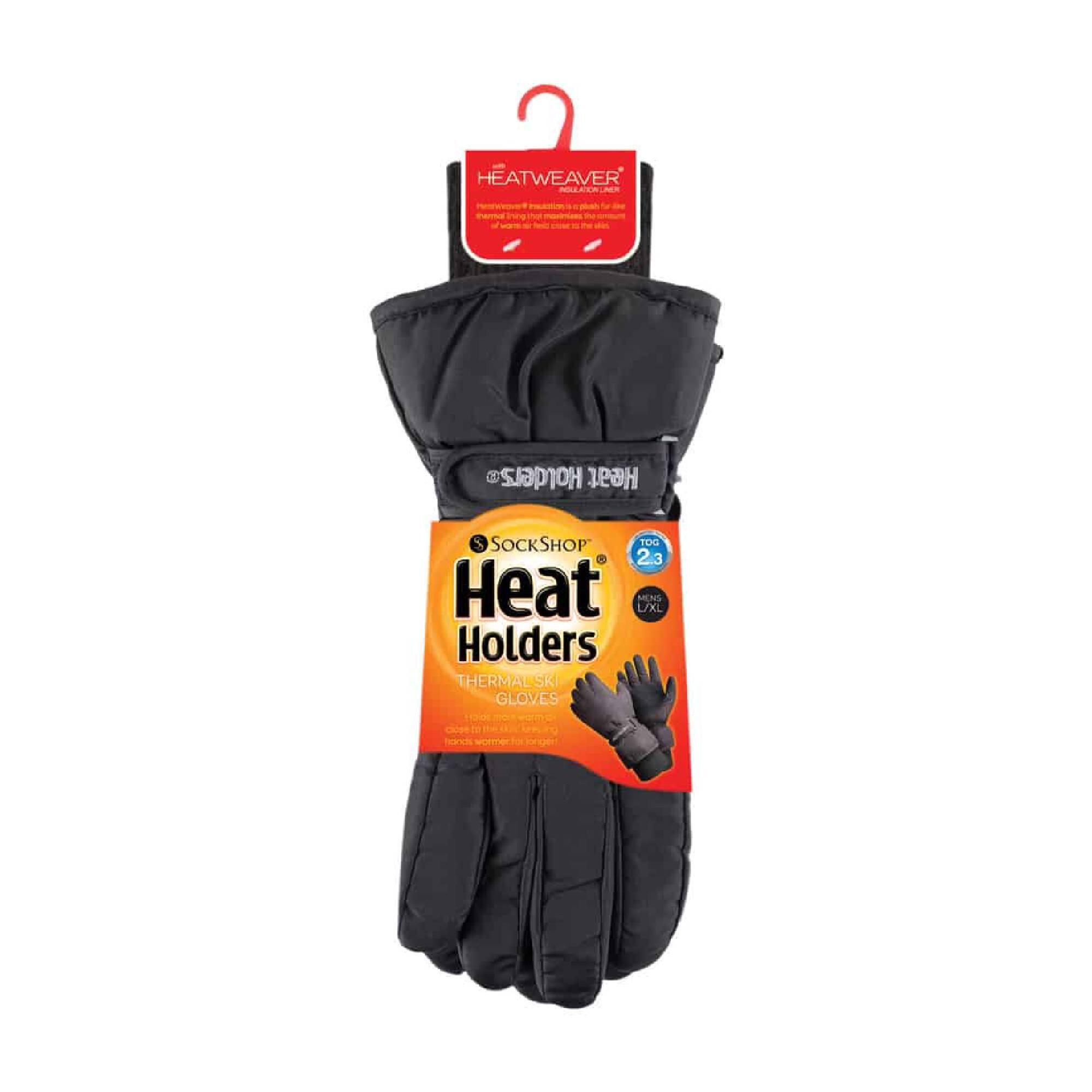 Heat Holders - Homme Neige Chaudes Thermiques Ski Gants avec sangle velcro noir 2/6