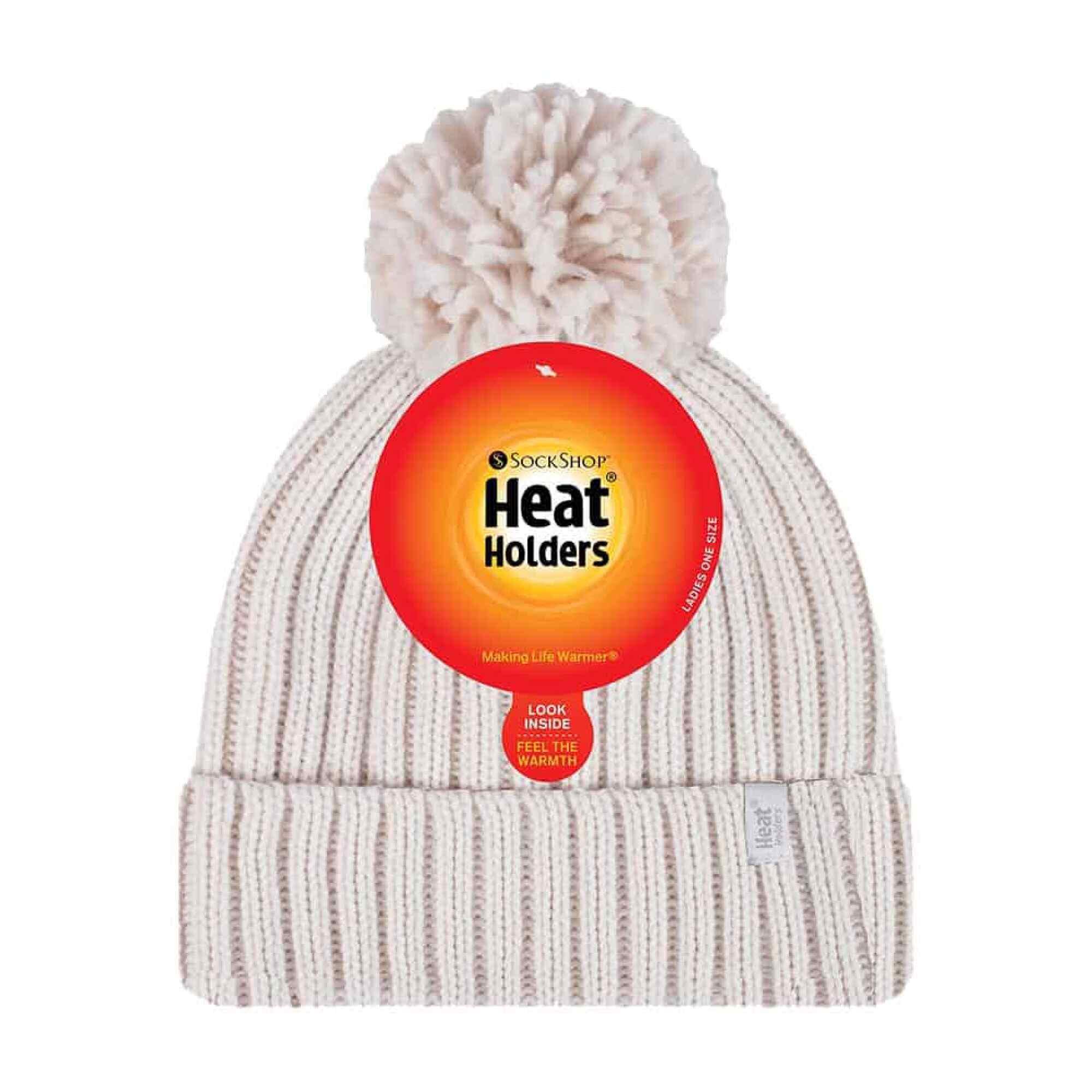 Ladies Ribbed Cuffed Thermal Insulated Winter Pom Pom Bobble Hat 2/5