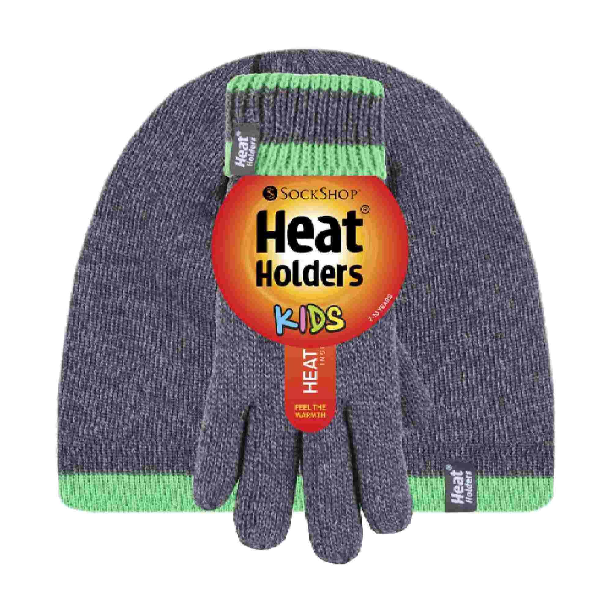 Children Winter Warm Fleece Lined Knit Turn Over Cuff Ribbed Hat & Gloves Set 2/4