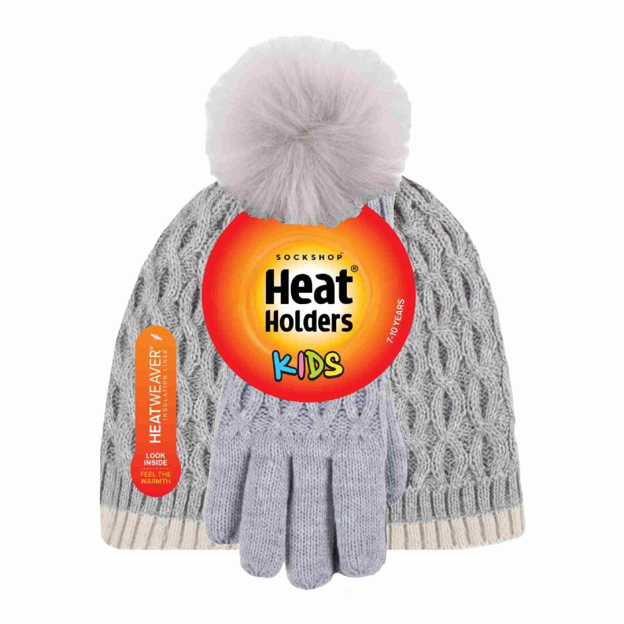 Heat Holders - Mädchen Kinder Strickmütze mit Bommel und Strickhandschuhe Set 2/4