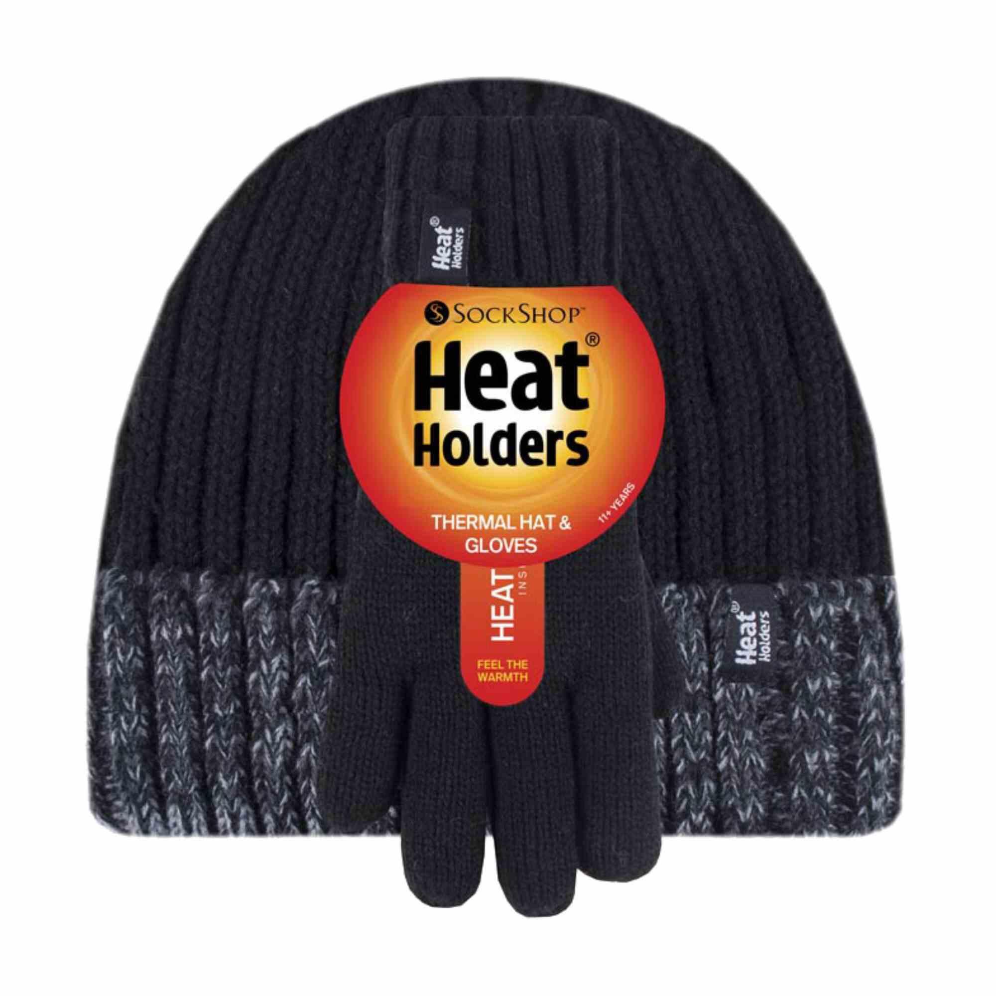 Children Winter Warm Fleece Lined Knit Turn Over Cuff Ribbed Hat & Gloves Set 2/4