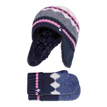 Heat Holders - Fille Tricot Bonnet et Gant | Chapeau Pompon Mitaines Hiver