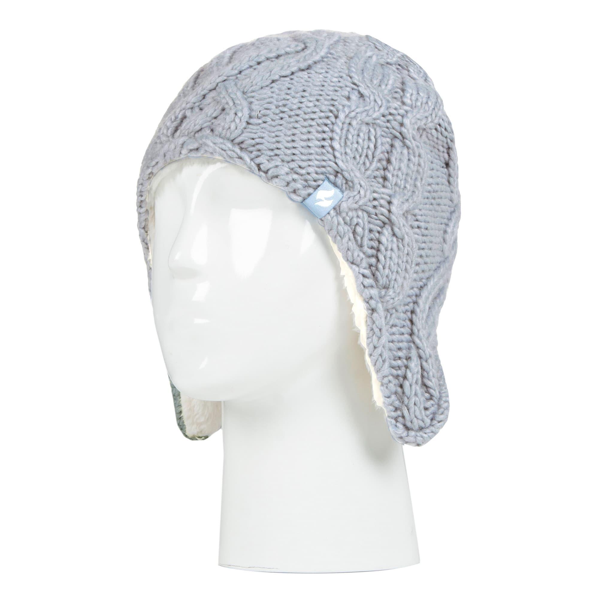 Girls Cable Knitted Design Trapper Hat & Mittens Set 3/4
