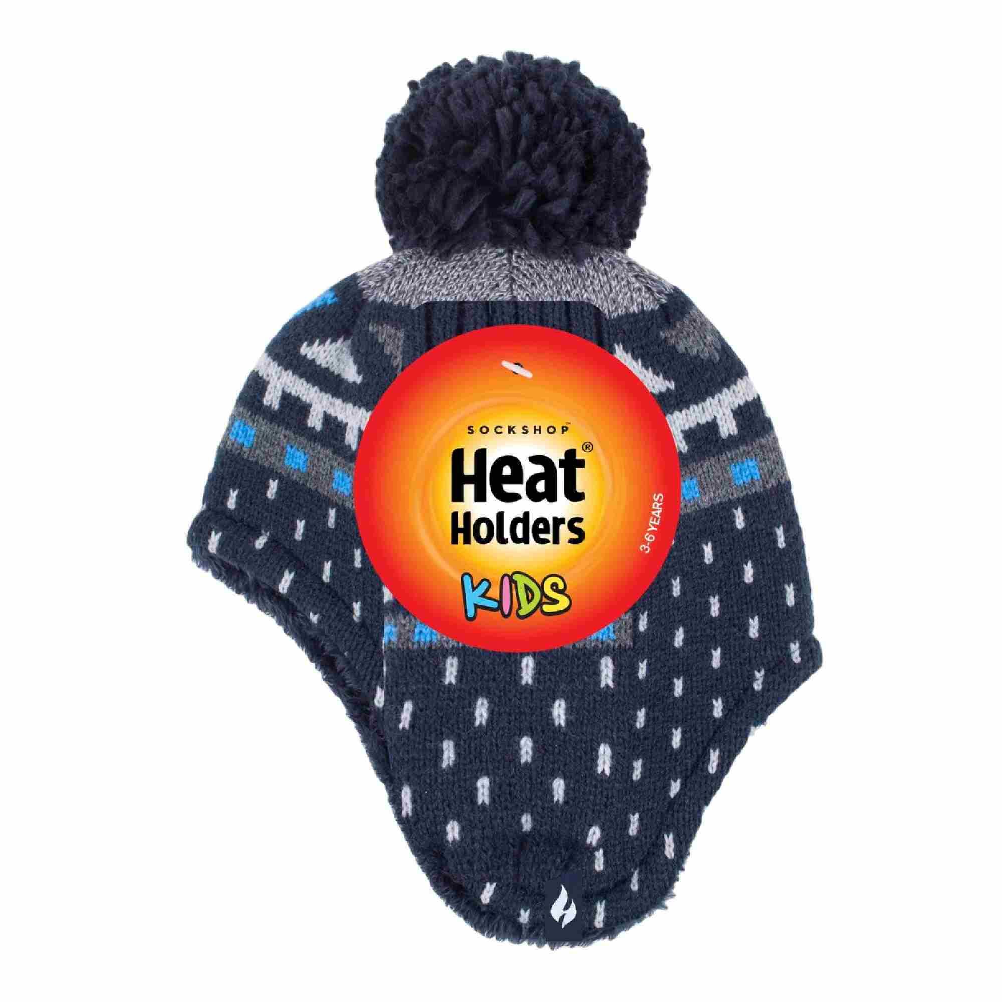 Boys Outdoor Thermal Winter Hat with Ear Flaps & Mittens Gloves Set 2/4
