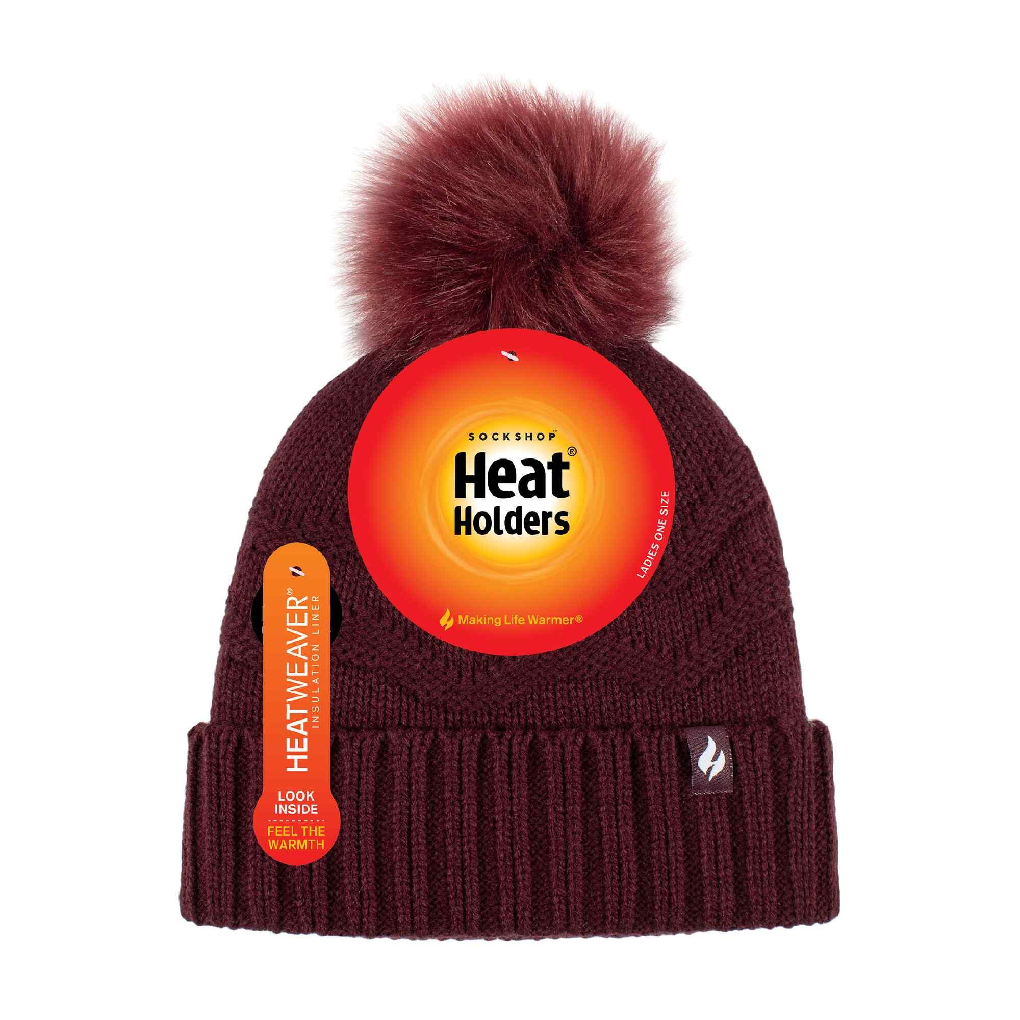 Ladies Zig Zag Turnover Thermal Pom Pom Hat for Winter 2/7