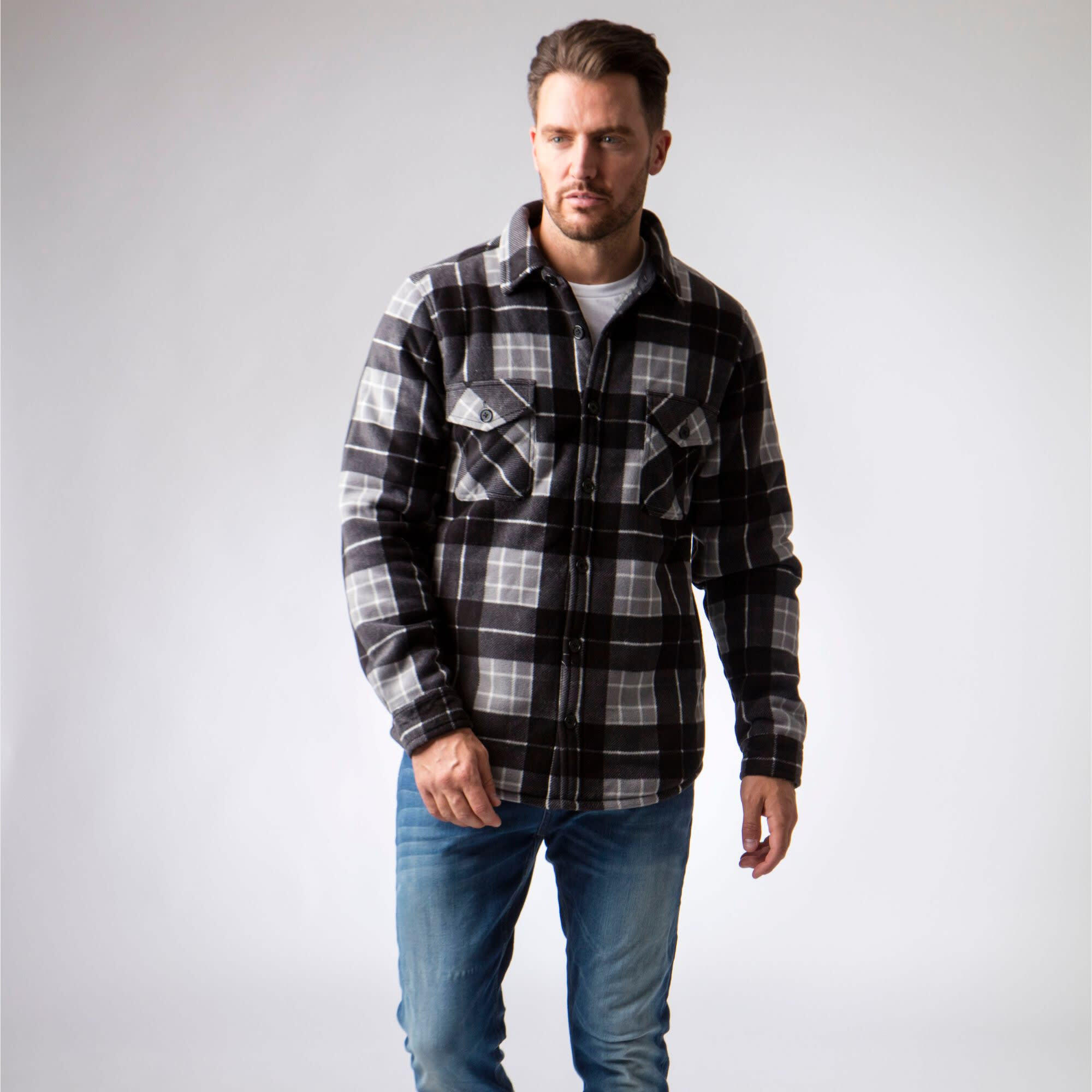 Mens Quilted Plaid Pattern Thermal Long Sleeve Winter Jacket 4/6