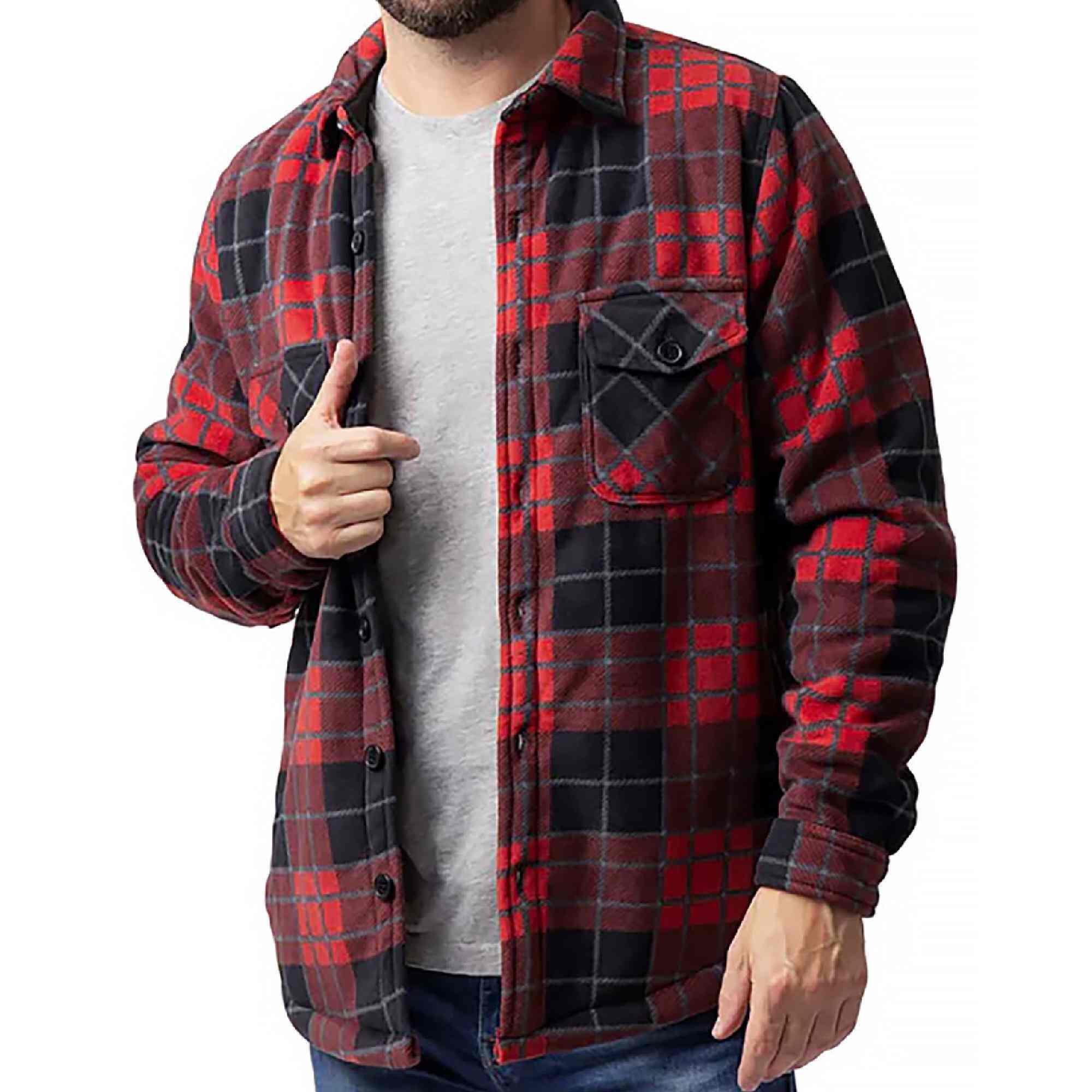 Mens Quilted Plaid Pattern Thermal Long Sleeve Winter Jacket 2/6