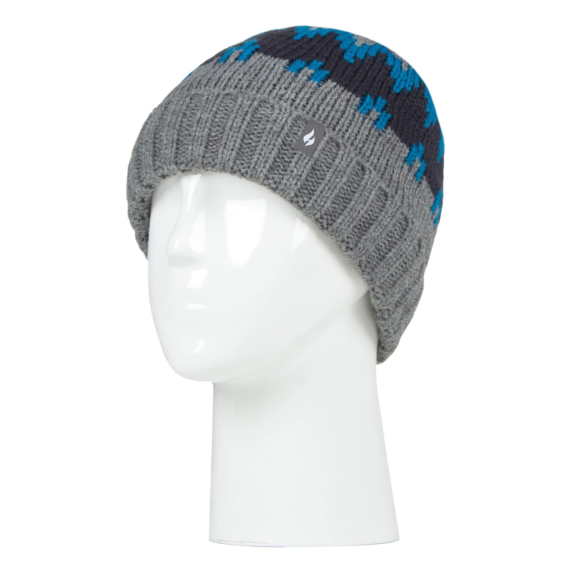 Boys Thick Ribbed Patterned Knitted Soft Beanie Hat 3/4